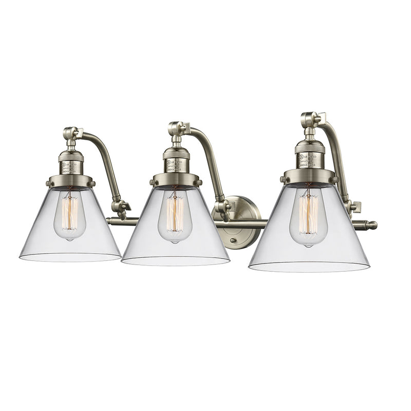 Cone Bath Vanity Light shown in the Brushed Satin Nickel finish with a Clear shade
