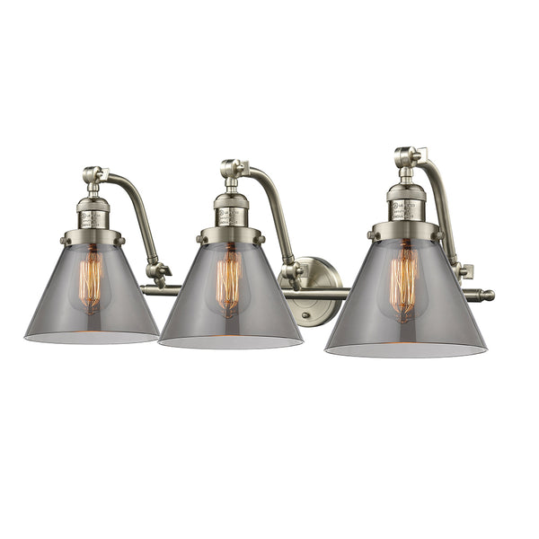 Cone Bath Vanity Light shown in the Brushed Satin Nickel finish with a Plated Smoke shade