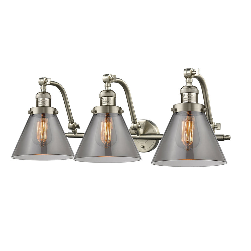 Cone Bath Vanity Light shown in the Brushed Satin Nickel finish with a Plated Smoke shade