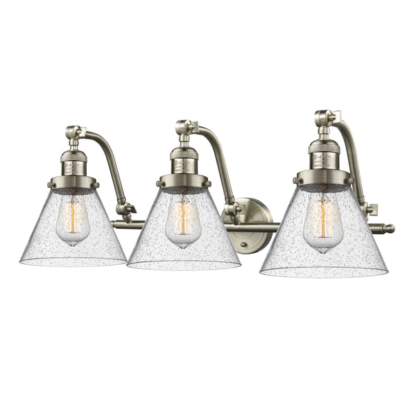 Cone Bath Vanity Light shown in the Brushed Satin Nickel finish with a Seedy shade