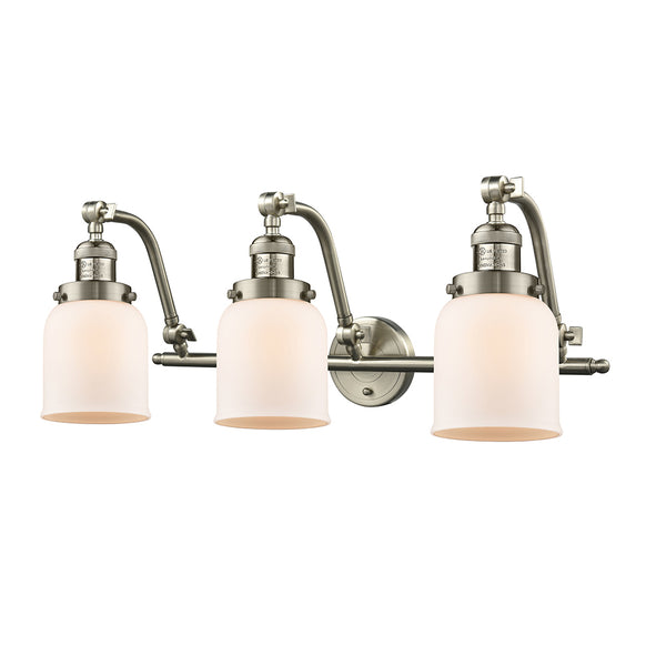 Bell Bath Vanity Light shown in the Brushed Satin Nickel finish with a Matte White shade