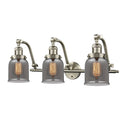 Bell Bath Vanity Light shown in the Brushed Satin Nickel finish with a Plated Smoke shade