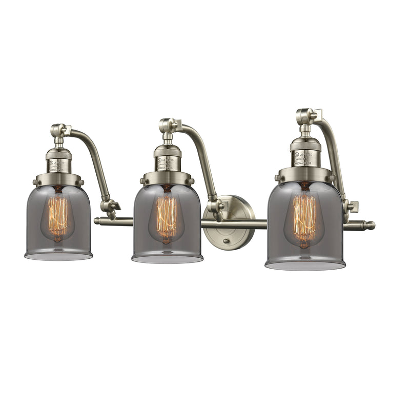 Bell Bath Vanity Light shown in the Brushed Satin Nickel finish with a Plated Smoke shade