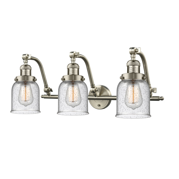 Bell Bath Vanity Light shown in the Brushed Satin Nickel finish with a Seedy shade