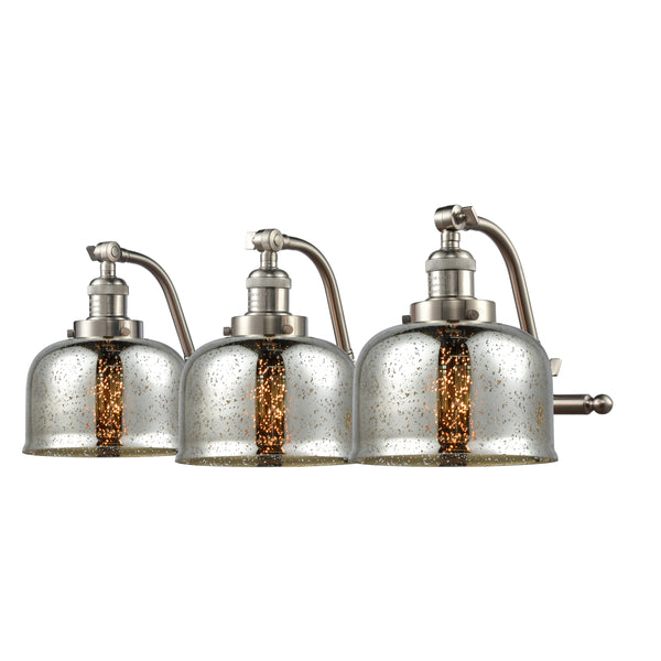 Bell Bath Vanity Light shown in the Brushed Satin Nickel finish with a Silver Plated Mercury shade
