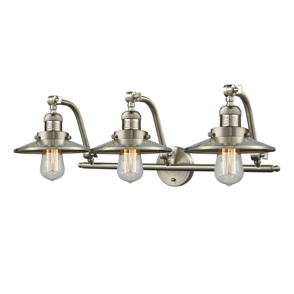 Railroad Bath Vanity Light shown in the Brushed Satin Nickel finish with a Brushed Satin Nickel shade