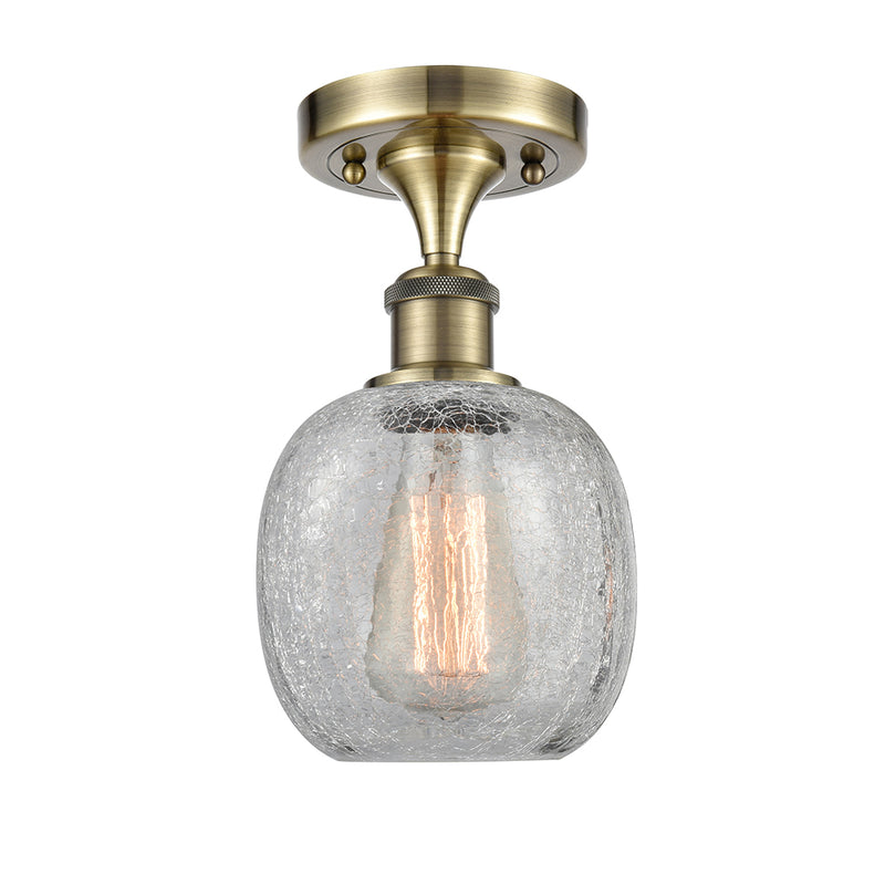 Belfast Semi-Flush Mount shown in the Antique Brass finish with a Clear Crackle shade