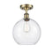 Athens Semi-Flush Mount shown in the Antique Brass finish with a Seedy shade