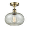 Gorham Semi-Flush Mount shown in the Antique Brass finish with a Mica shade