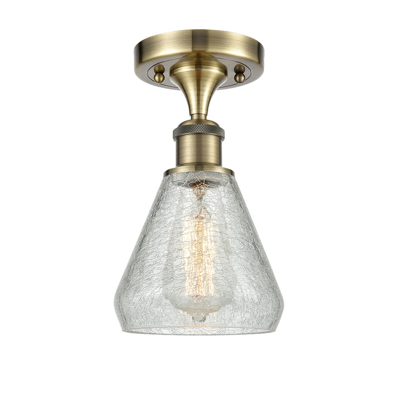 Conesus Semi-Flush Mount shown in the Antique Brass finish with a Clear Crackle shade