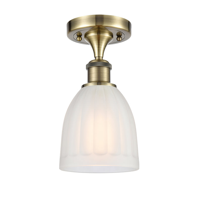 Brookfield Semi-Flush Mount shown in the Antique Brass finish with a White shade