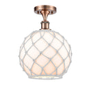 Farmhouse Rope Semi-Flush Mount shown in the Antique Copper finish with a White Glass with White Rope shade