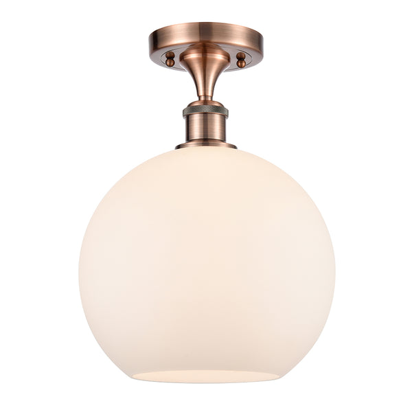Athens Semi-Flush Mount shown in the Antique Copper finish with a Matte White shade
