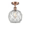 Farmhouse Rope Semi-Flush Mount shown in the Antique Copper finish with a Clear Glass with White Rope shade