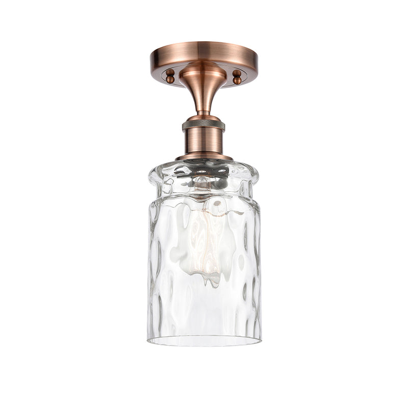 Candor Semi-Flush Mount shown in the Antique Copper finish with a Clear Waterglass shade