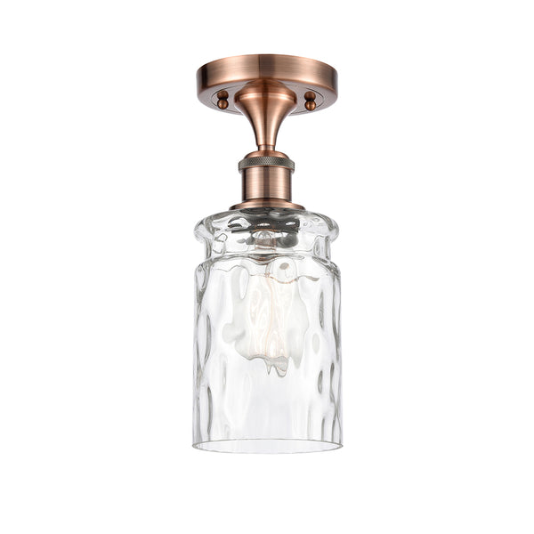 Candor Semi-Flush Mount shown in the Antique Copper finish with a Clear Waterglass shade