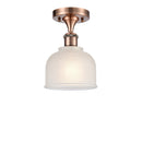 Dayton Semi-Flush Mount shown in the Antique Copper finish with a White shade