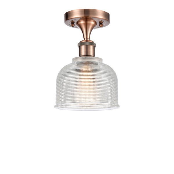 Dayton Semi-Flush Mount shown in the Antique Copper finish with a Clear shade