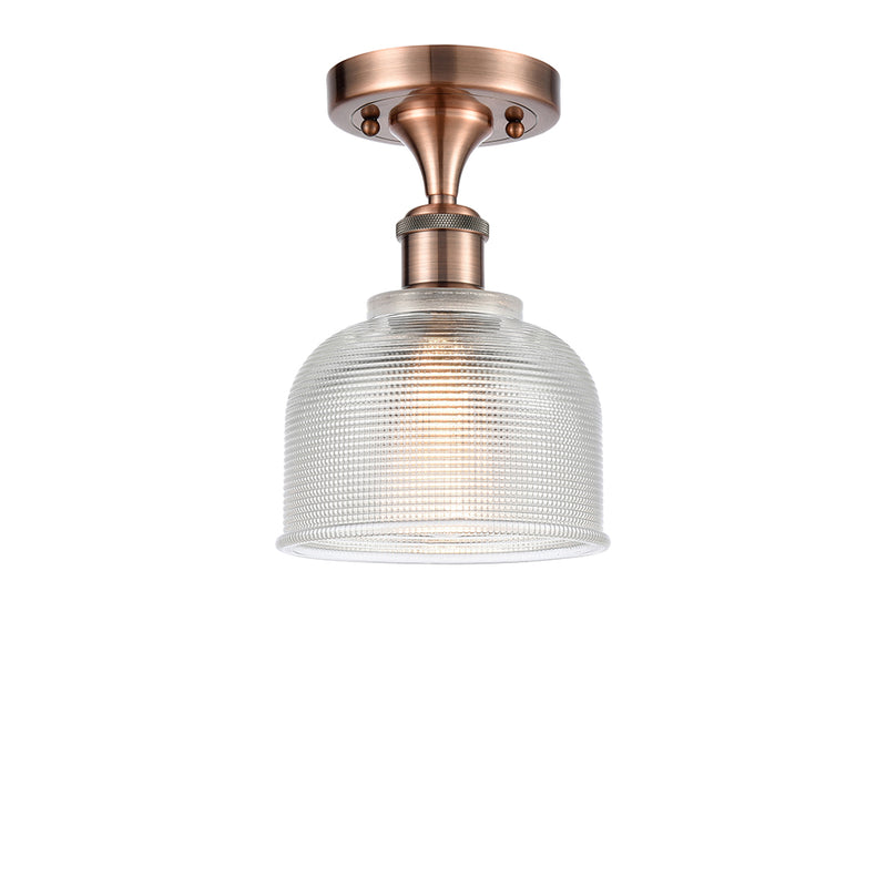 Dayton Semi-Flush Mount shown in the Antique Copper finish with a Clear shade