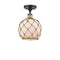 Farmhouse Rope Semi-Flush Mount shown in the Black Antique Brass finish with a White Glass with Brown Rope shade