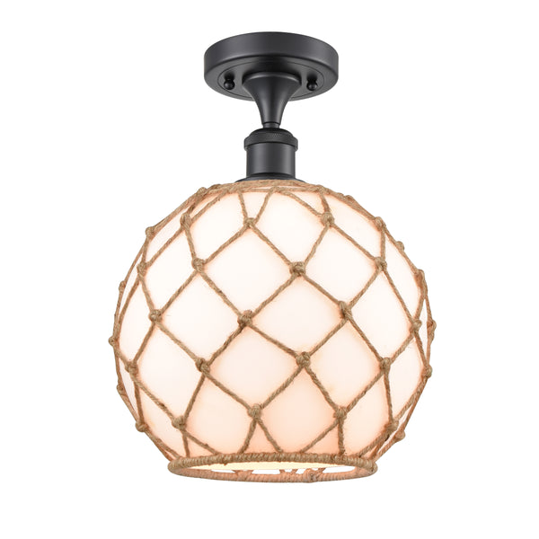 Innovations Lighting Large Farmhouse Rope 1 Light Semi-Flush Mount Part Of The Ballston Collection 516-1C-BK-G121-10RB
