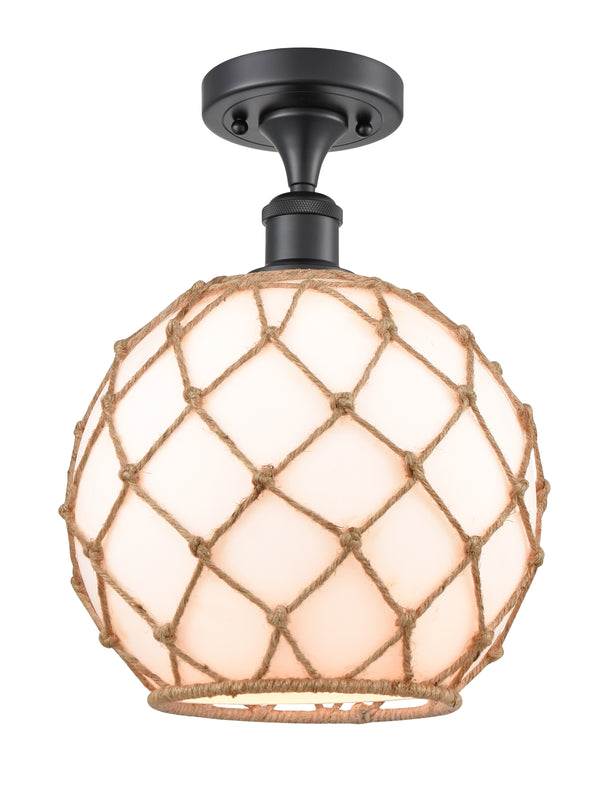 Innovations Lighting Large Farmhouse Rope 1 Light Semi-Flush Mount Part Of The Ballston Collection 516-1C-BK-G121-10RB-LED
