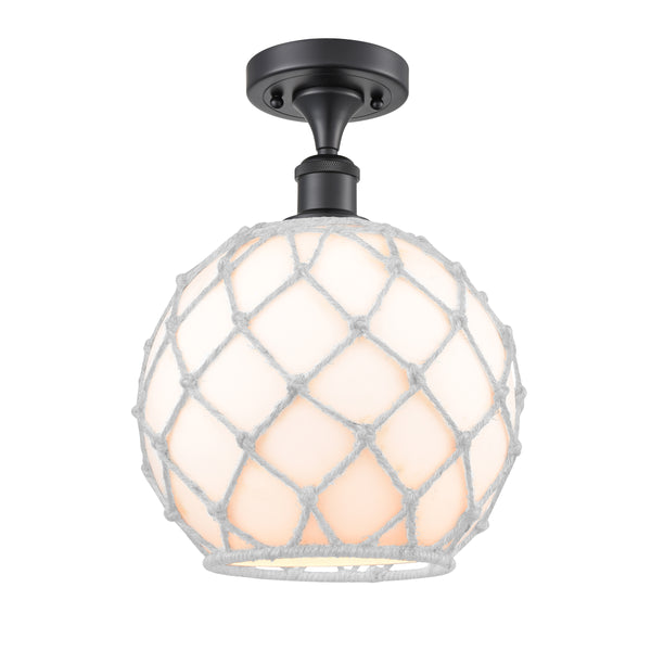 Innovations Lighting Large Farmhouse Rope 1 Light Semi-Flush Mount Part Of The Ballston Collection 516-1C-BK-G121-10RW