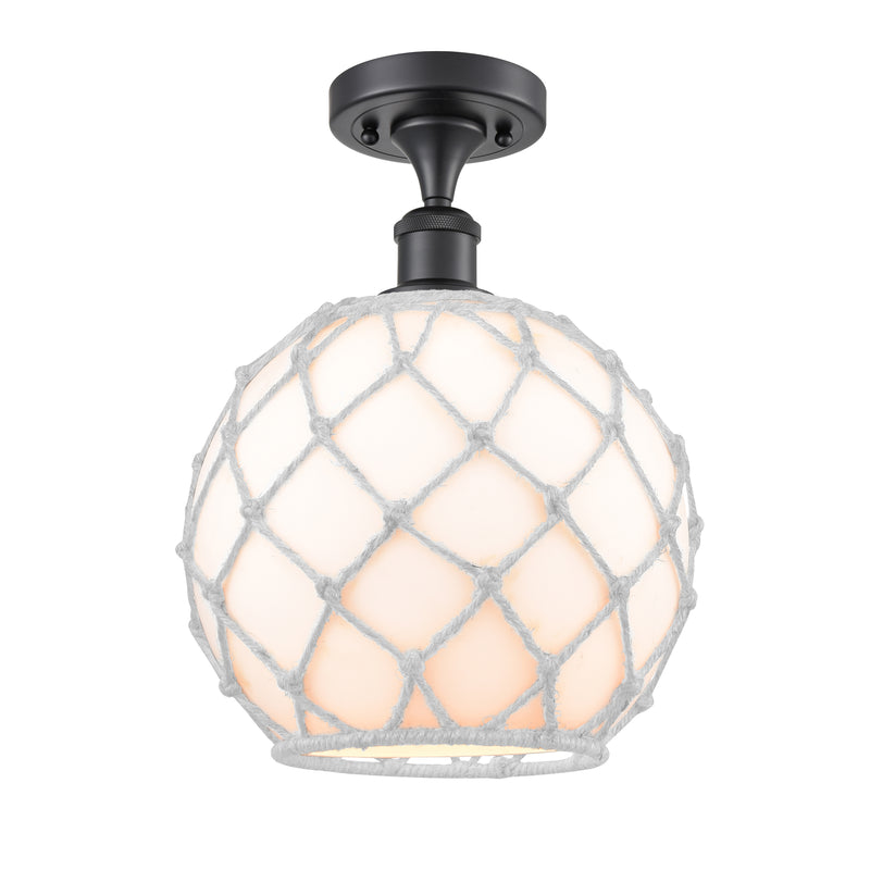 Innovations Lighting Large Farmhouse Rope 1 Light Semi-Flush Mount Part Of The Ballston Collection 516-1C-BK-G121-10RW