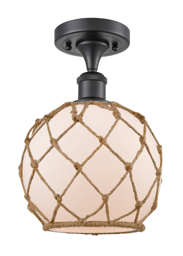 Innovations Lighting Farmhouse Rope 1 Light Semi-Flush Mount Part Of The Ballston Collection 516-1C-BK-G121-8RB-LED