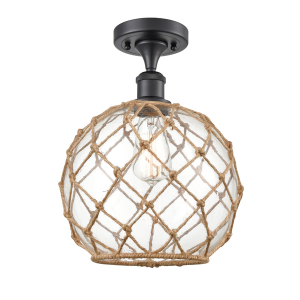 Innovations Lighting Large Farmhouse Rope 1 Light Semi-Flush Mount Part Of The Ballston Collection 516-1C-BK-G122-10RB