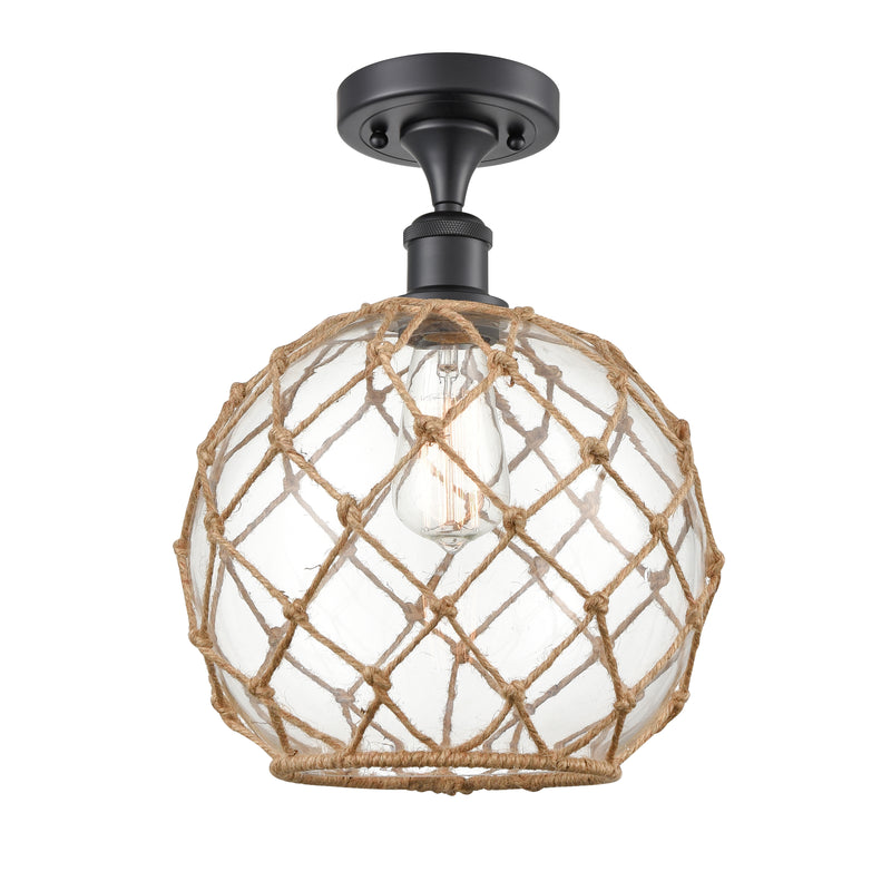 Innovations Lighting Large Farmhouse Rope 1 Light Semi-Flush Mount Part Of The Ballston Collection 516-1C-BK-G122-10RB