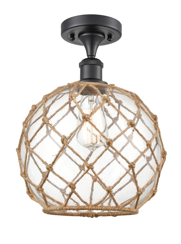 Innovations Lighting Large Farmhouse Rope 1 Light Semi-Flush Mount Part Of The Ballston Collection 516-1C-BK-G122-10RB-LED