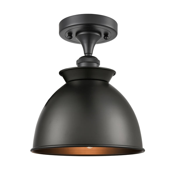 Adirondack Semi-Flush Mount shown in the Matte Black finish with a Matte Black shade