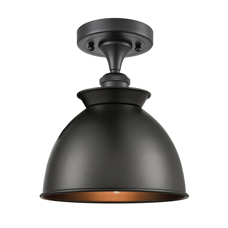 Adirondack Semi-Flush Mount shown in the Matte Black finish with a Matte Black shade