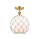 Farmhouse Rope Semi-Flush Mount shown in the Satin Gold finish with a White Glass with White Rope shade