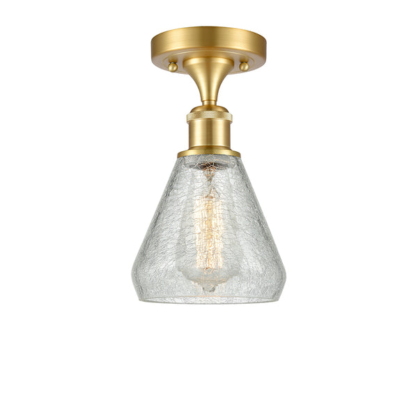 Conesus Semi-Flush Mount shown in the Satin Gold finish with a Clear Crackle shade