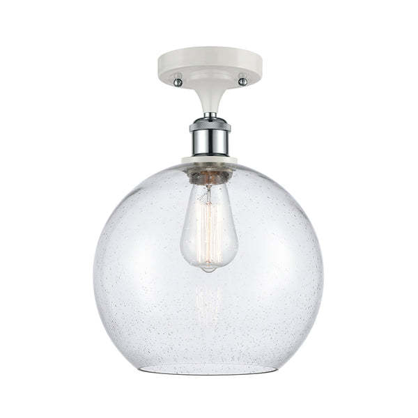 Athens Semi-Flush Mount shown in the White and Polished Chrome finish with a Seedy shade