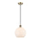 Athens Mini Pendant shown in the Antique Brass finish with a Matte White shade