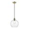 Athens Mini Pendant shown in the Antique Brass finish with a Seedy shade