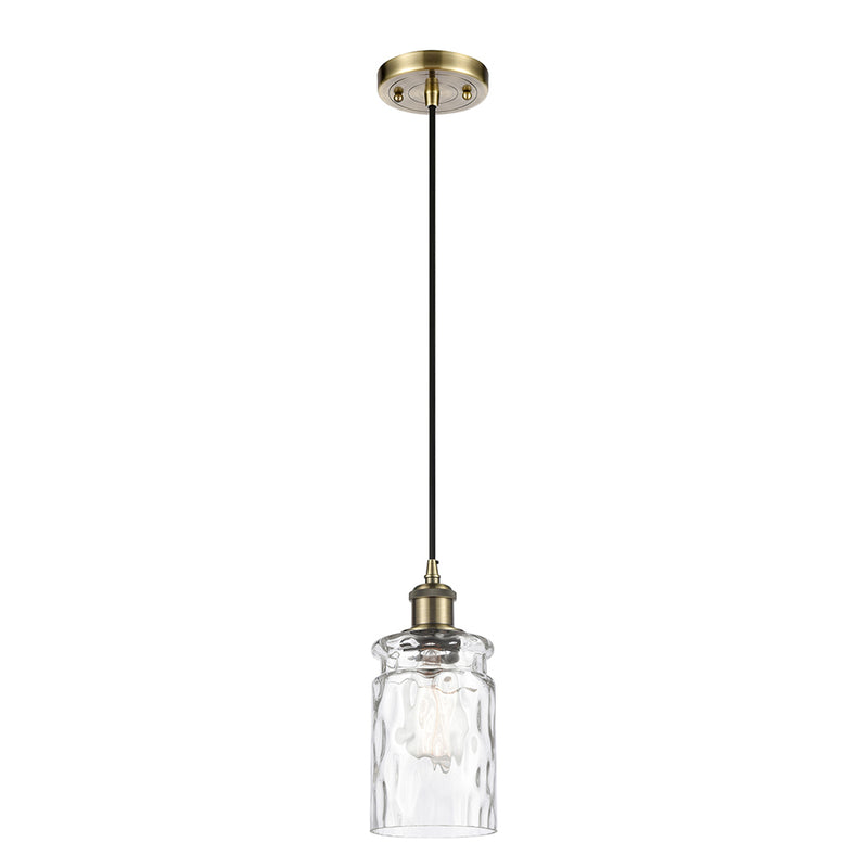 Candor Mini Pendant shown in the Antique Brass finish with a Clear Waterglass shade