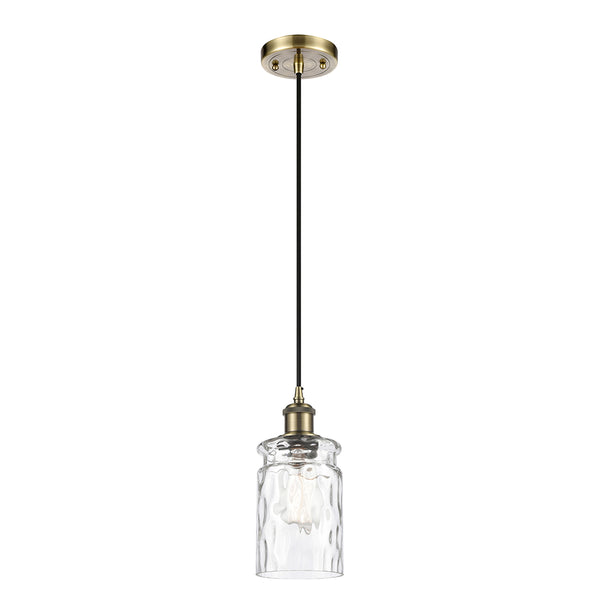 Candor Mini Pendant shown in the Antique Brass finish with a Clear Waterglass shade