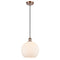 Athens Mini Pendant shown in the Antique Copper finish with a Matte White shade