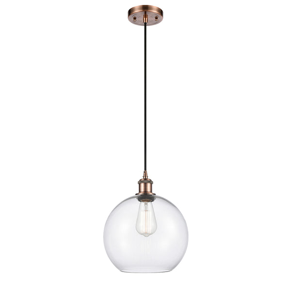 Athens Mini Pendant shown in the Antique Copper finish with a Clear shade