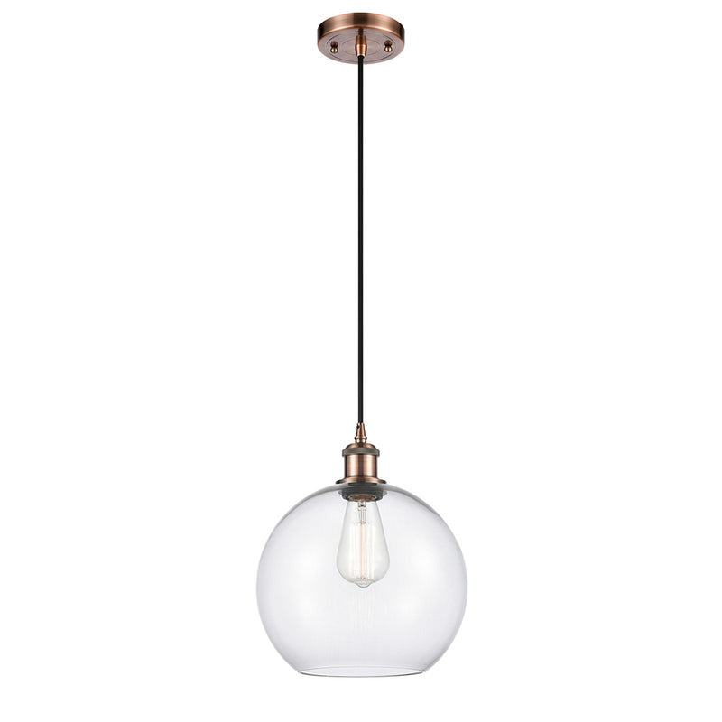 Athens Mini Pendant shown in the Antique Copper finish with a Clear shade