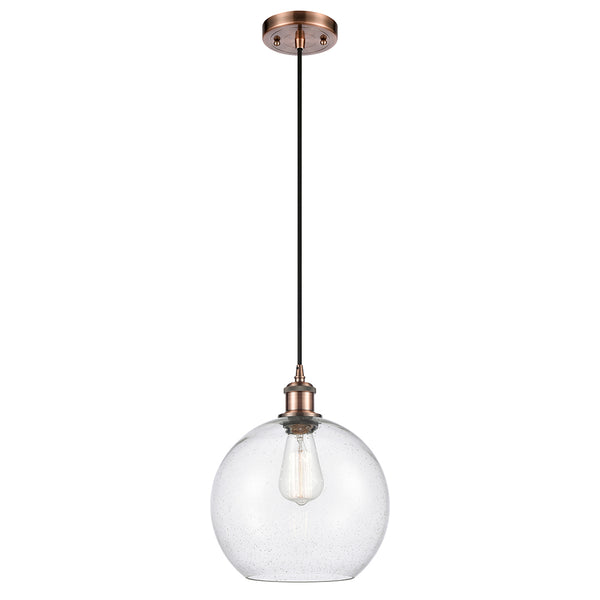Athens Mini Pendant shown in the Antique Copper finish with a Seedy shade