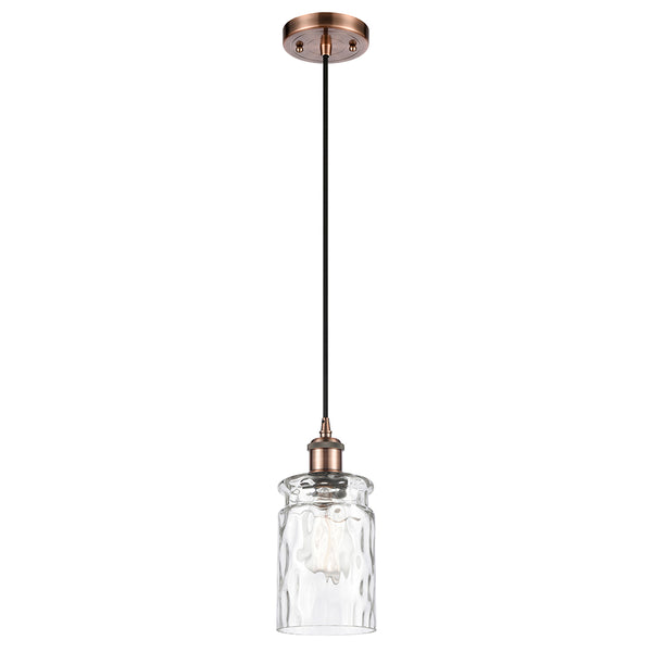 Candor Mini Pendant shown in the Antique Copper finish with a Clear Waterglass shade