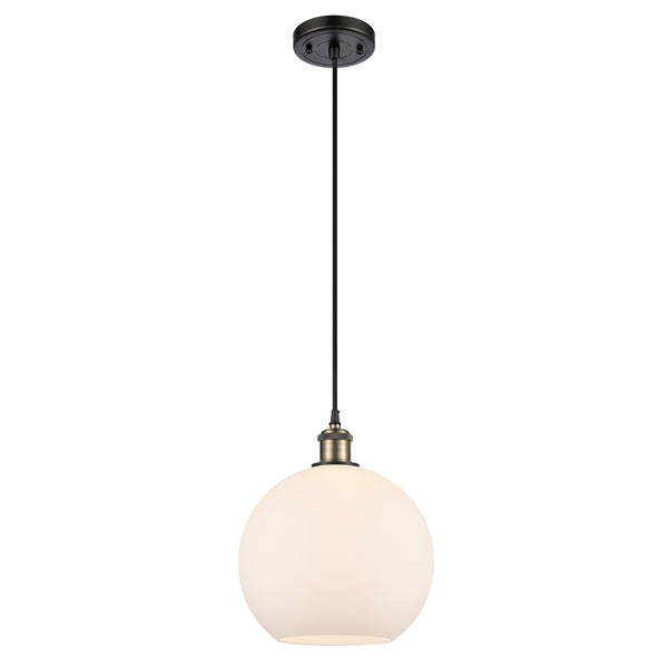 Athens Mini Pendant shown in the Black Antique Brass finish with a Matte White shade