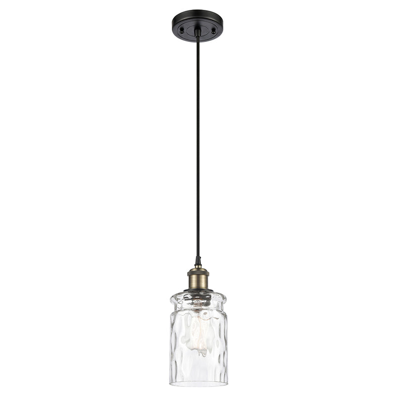 Candor Mini Pendant shown in the Black Antique Brass finish with a Clear Waterglass shade