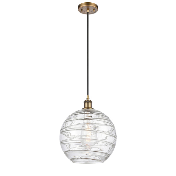 Deco Swirl Mini Pendant shown in the Brushed Brass finish with a Clear shade