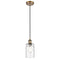 Candor Mini Pendant shown in the Brushed Brass finish with a Clear Waterglass shade